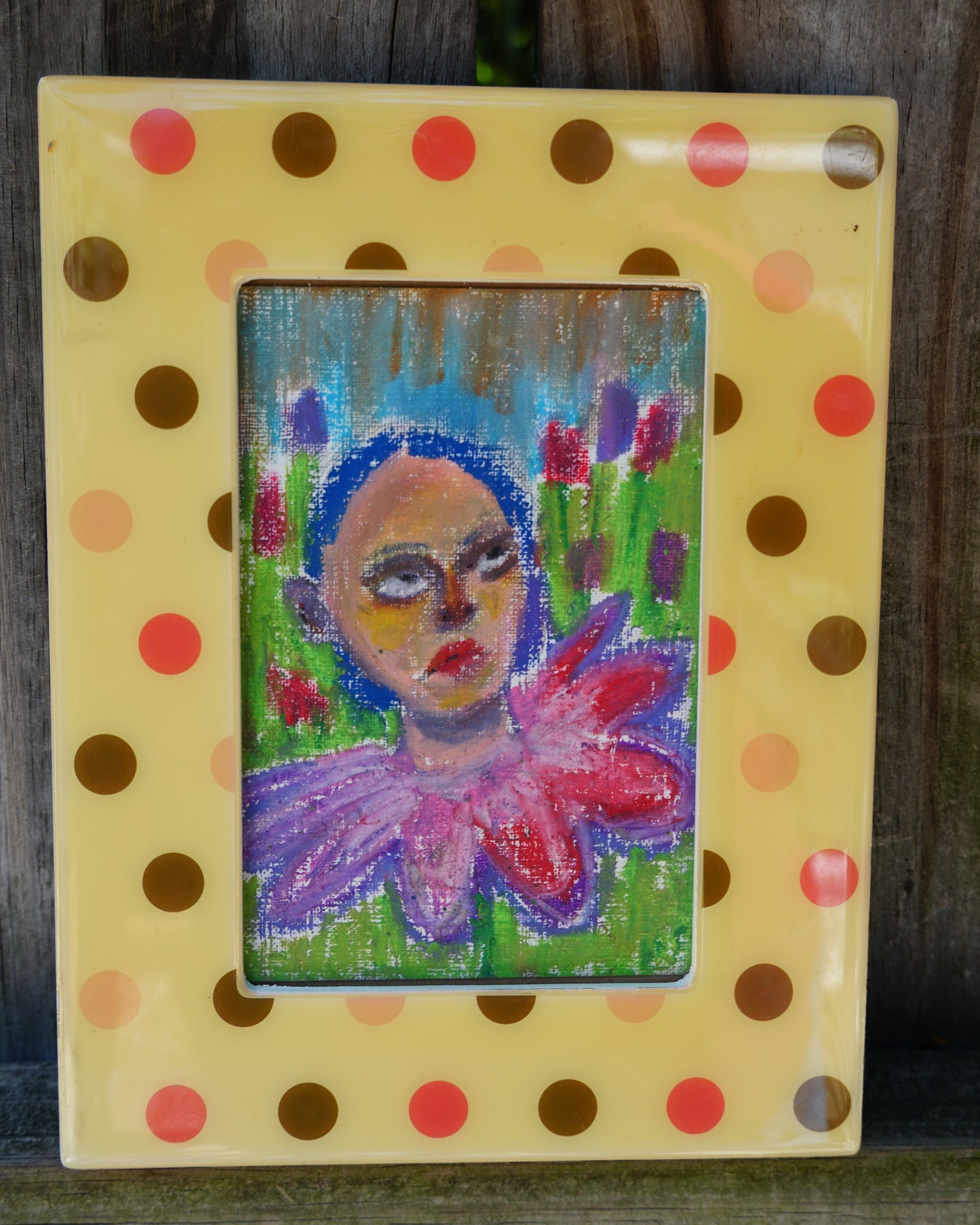 Oil Pastel Portait In Thrifted Frame
