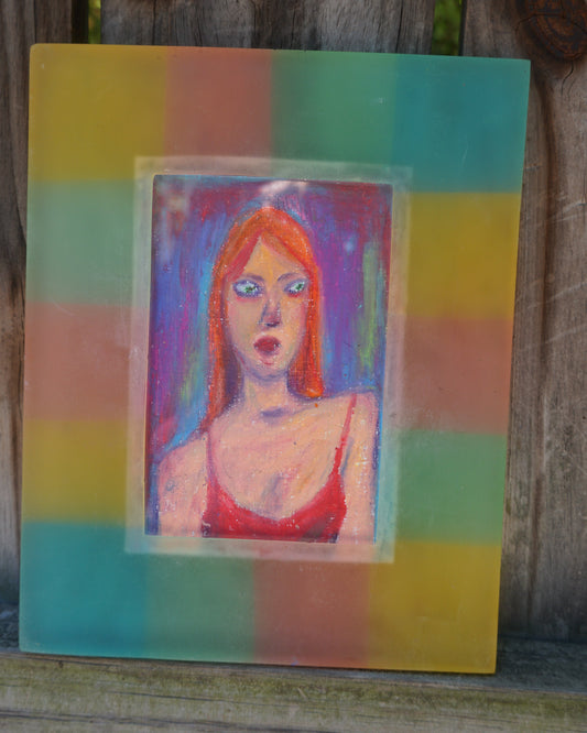 Oil Pastel Portait In Vintage Frame
