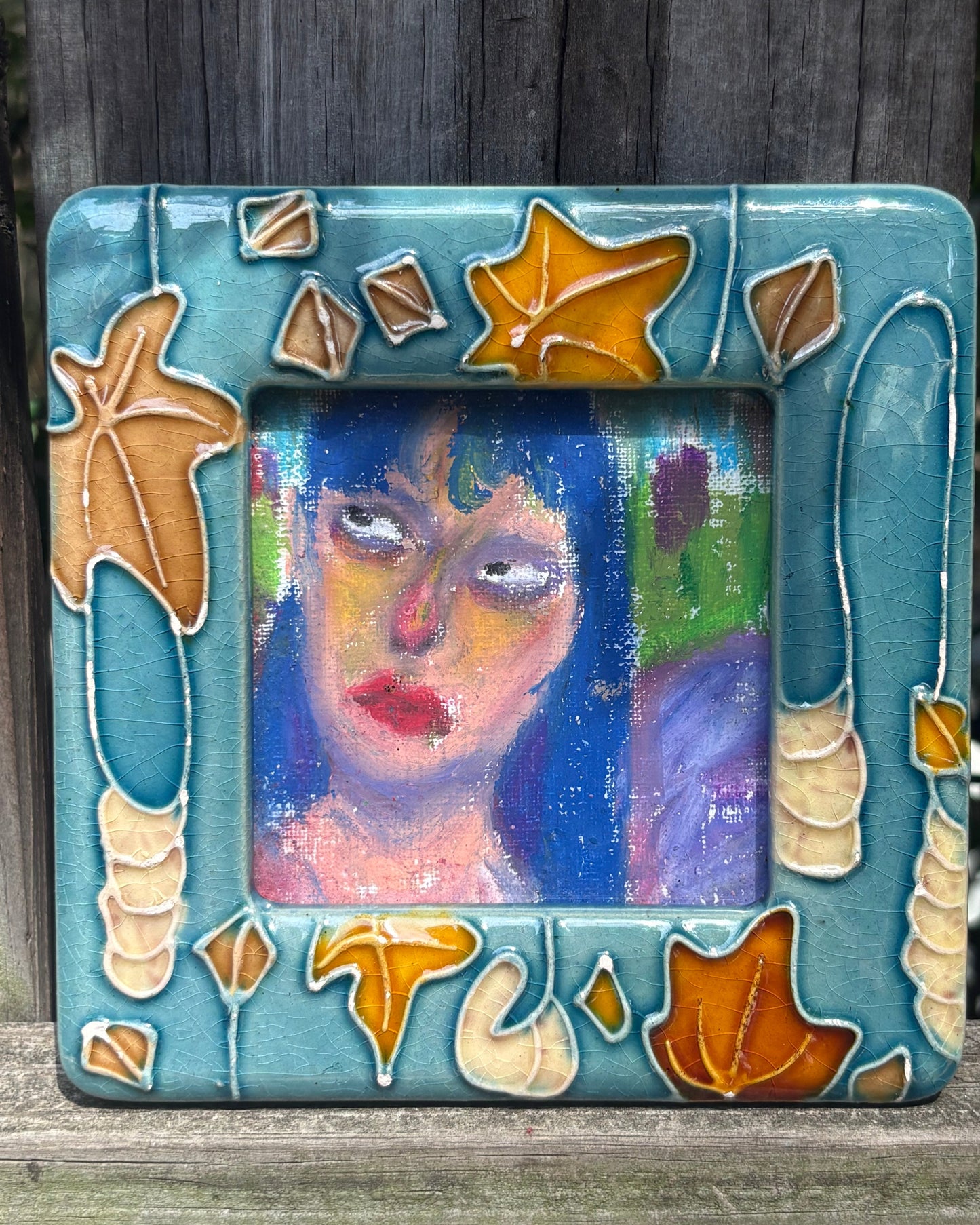Oil Pastel Portait In Vintage Frame